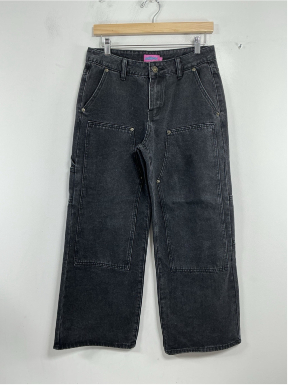 Womans Excellent Condition Edikted Wide Leg Jeans Size Small Faded Black
